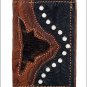 AMERICAN WEST LEATHER HAND TOOL MENS TRI-FOLD WALLET - CHOCOLATE / ANTIQUE TAN