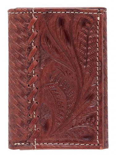 AMERICAN WEST LEATHER HAND TOOL MENS TRI-FOLD WALLET - ANTIQUE BROWN