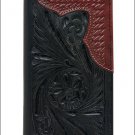AMERICAN WEST LEATHER HAND TOOL MENS RODEO WALLET FLAP CHECKBOOK BLACK MAHOGANY