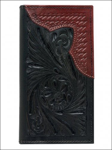AMERICAN WEST LEATHER HAND TOOL MENS RODEO WALLET FLAP CHECKBOOK BLACK MAHOGANY