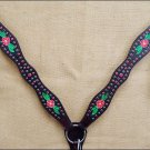 HILASON WESTERN LEATHER HAND TOOL PAINT HORSE BREAST COLLAR - MAHOGANY S02