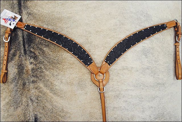 HILASON Western Leather Horse Breast Collar - Hand-Tooled Tan With Black, American Cowhide