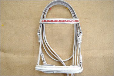 PA429F- HILASON TACK LEATHER WHITE ENGLISH PADDED BRIDLE W/ REINS - SML / PONY