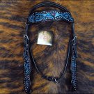 HILASON WESTERN LEATHER HORSE BRIDLE HEADSTALL BLACK W/ TURQUOISE INLAY S218BK