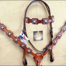 HILASON WESTERN LEATHER HORSE HEADSTALL BREAST COLLAR MAHOGANY W/ CONCHOS S042