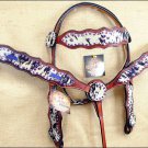 HILASON WESTERN COWHIDE HAIR ON LEATHER HORSE HEADSTALL BREAST COLLAR MAHOGANY