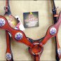 HILASON WESTERN LEATHER HORSE BRIDLE HEADSTALL BREAST COLLAR MAHOGANY W/ CONCHOS