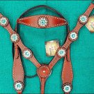 HILASON WESTERN LEATHER HORSE BRIDLE HEADSTALL BREAST COLLAR CHERRY CONCHO S435C