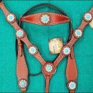 HILASON WESTERN LEATHER HORSE BRIDLE HEADSTALL BREAST COLLAR CHERRY CONCHO S436C