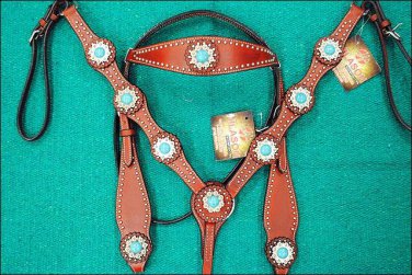 HILASON WESTERN LEATHER HORSE BRIDLE HEADSTALL BREAST COLLAR CHERRY CONCHO S436C