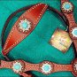 HILASON WESTERN LEATHER HORSE BRIDLE HEADSTALL BREAST COLLAR CHERRY CONCHO S436C