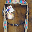 NEW  HILASON WESTERN LEATHER HORSE BRIDLE HEADSTALL HAND TOOL HAND PAINT CRYSTAL