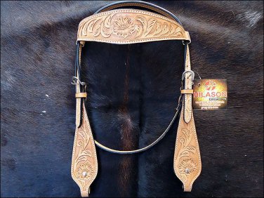 NEW HILASON WESTERN FLORAL TOOL LEATHER HORSE BRIDLE HEADSTALL TAN S479