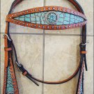HILASON WESTERN TURQUOISE CROCODILE EMBOSSED LEATHER INLAY HORSE HEADSTALL