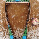 HILASON WESTERN HAND TOOLED HAND PAINT INLAY LEATHER HORSE BRIDLE HEADSTALL S395