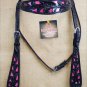 HILASON WESTERN LEATHER TOOL HORSE BRIDLE HEADSTALL BLACK W/ HOT PINK INLAY -S