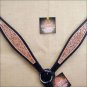 HILASON WESTERN HAND TOOL METALLIC GREY INLAY HORSE BREAST COLLAR - BLACK / TAN