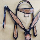 HILASON WESTERN METALLIC GREY INLAY BRIDLE HEADSTALL BREAST COLLAR BLACK TAN -S