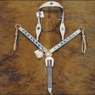 CUSTOM WESTERN LEATHER HORSE HEADSTALL BREAST COLLAR BLING RHINESTONE BELT -54S