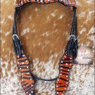 HILASON WESTERN ORANGE ZEBRA PRINT LEATHER HORSE BRIDLE HEADSTALL 411HSS