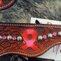 NEW WESTERN LEATHER HORSE HEADSTALL BREAST COLLAR W/ BREAST CANCER RIBBON