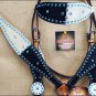 HILASON WESTERN LEATHER BRIDLE HEADSTALL BREAST COLLAR BLACK WHITE HAIR ON S461