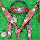 HILASON WESTERN LEATHER HORSE BRIDLE HEADSTALL BREAST COLLAR CHERRY W/ CONCHO -S
