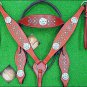 HILASON WESTERN LEATHER HORSE BRIDLE HEADSTALL BREAST COLLAR CHERRY W/ CONCHO -S