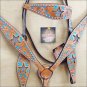 HILASON WESTERN LEATHER BRIDLE HEADSTALL CRYSTAL LIGHT OIL TURQUOISE INLAY S434