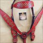 HILASON WESTERN LEATHER HORSE BRIDLE HEADSTALL BREAST COLLAR CHERRY CRYSTAL S460
