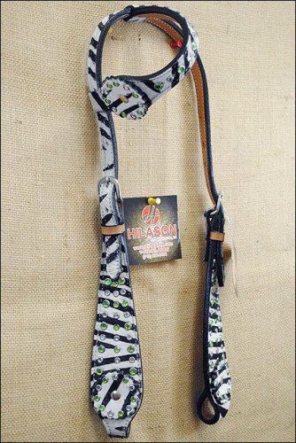 NEW HILASON WESTERN ZEBRA HAIR ON LEATHER HORSE ONE EAR BRIDLE HEADSTALL S454