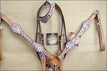 HILASON WESTERN EXOTIC COWHIDE HAIRON LEATHER ONE EAR HEADSTALL BREAST COLLAR -S