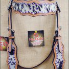 HILASON WESTERN COWHIDE HAIR ON LEATHER HORSE BRIDLE HEADSTALL RHINESTONE S439