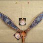 HILASON WESTERN LEATHER BREAST COLLAR BLING CRYSTAL DARK BROWN TURQUOISE S436
