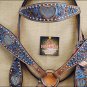 HILASON WESTERN LEATHER HEADSTALL BREAST COLLAR CRYSTAL DARK BROWN TURQUOISE S36
