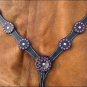 NEW HILASON WESTERN LEATHER HORSE BREAST COLLAR BLACK RHINESTONES S446