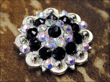 CN050BKF- 16 BLACK AB CRYSTALS BERRY CONCHO BLING RHINESTONE HEADSTALL SADDLE