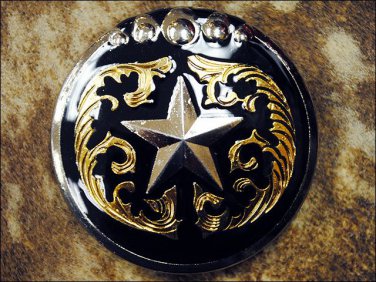 CN108F- 8 TEXAS STAR BLACK GOLD CONCHO SADDLE HEADSTALL TACK BLING COWGIRL