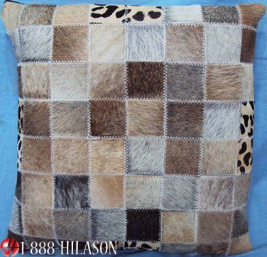 Cowhide Leather Hair-On PatchWork Cushion Pillow Cover PL455