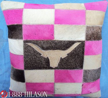 Cowhide Leather Hair-On PatchWork Cushion Pillow Cover PL428