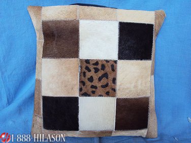 F-PL374 Cowhide Leather Hair-On PatchWork Cushion Pillow Cover