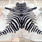 F-HS763 HILASON ZEBRA STENCIL PURE BRAZILIAN HAIR ON FULL COWHIDE LEATHER RUG