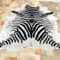 F-HS768 HILASON ZEBRA STENCIL PURE BRAZILIAN HAIR ON FULL COWHIDE LEATHER RUG