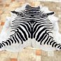 F-HS768 HILASON ZEBRA STENCIL PURE BRAZILIAN HAIR ON FULL COWHIDE LEATHER RUG