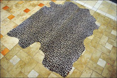 F-HS770 HILASON LEOPARD STENCIL PURE BRAZILIAN HAIR ON FULL COWHIDE LEATHER RUG