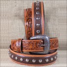 34 X 1 1/2" 3D NATURAL MEN'S WESTERN FASHION LEATHER BELT W/ SILVER STUDS