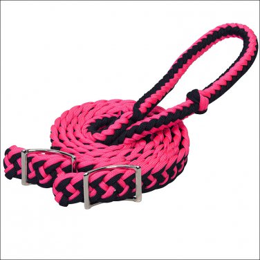 PINK WEAVER 8 FT BRAIDED NYLON BARREL HORSE TACK REINS CONWAY BUCKLE BIT ENDS