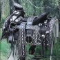 MEXICAN CHARRO HORSE RIDING LEATHER SADDLE WITH BREAST COLLAR & SPUR STRAP