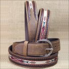 42"" SILVER CREEK BROWN LEATHER LACED EDGE HORSE HAIR RIBBON MEN BELT