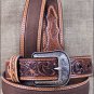 32X1 1/2" 3D NATURAL MENS WESTERN FASHION HAND TOOLED LEATHER BELT SILVER BUCKLE